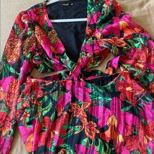 SHEIN Tropical Floral Mini Dress - Pink and Orange